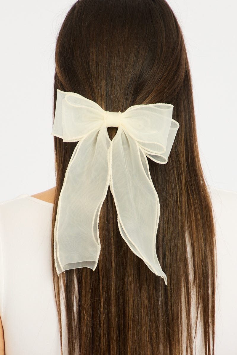 White Organza Hair Bow Clip for YouandAll Fashion