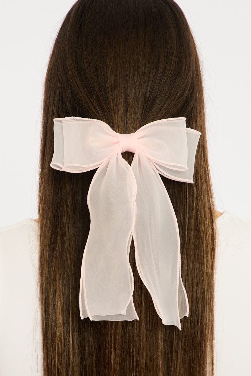 Pink Organza Hair Bow Clip for YouandAll Fashion