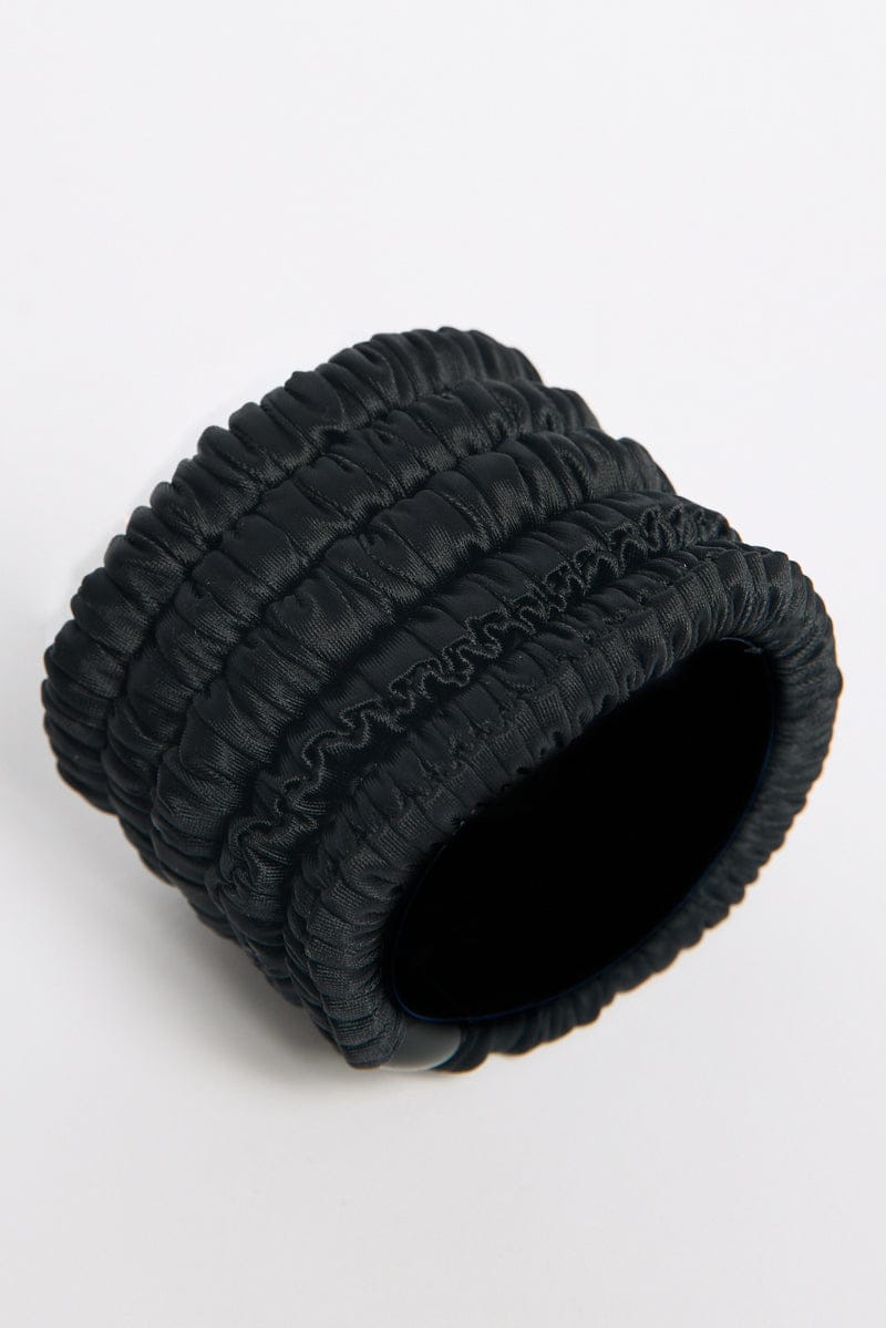 Black 5 Pk Ruched Satin Hair Scrunchies for YouandAll Fashion