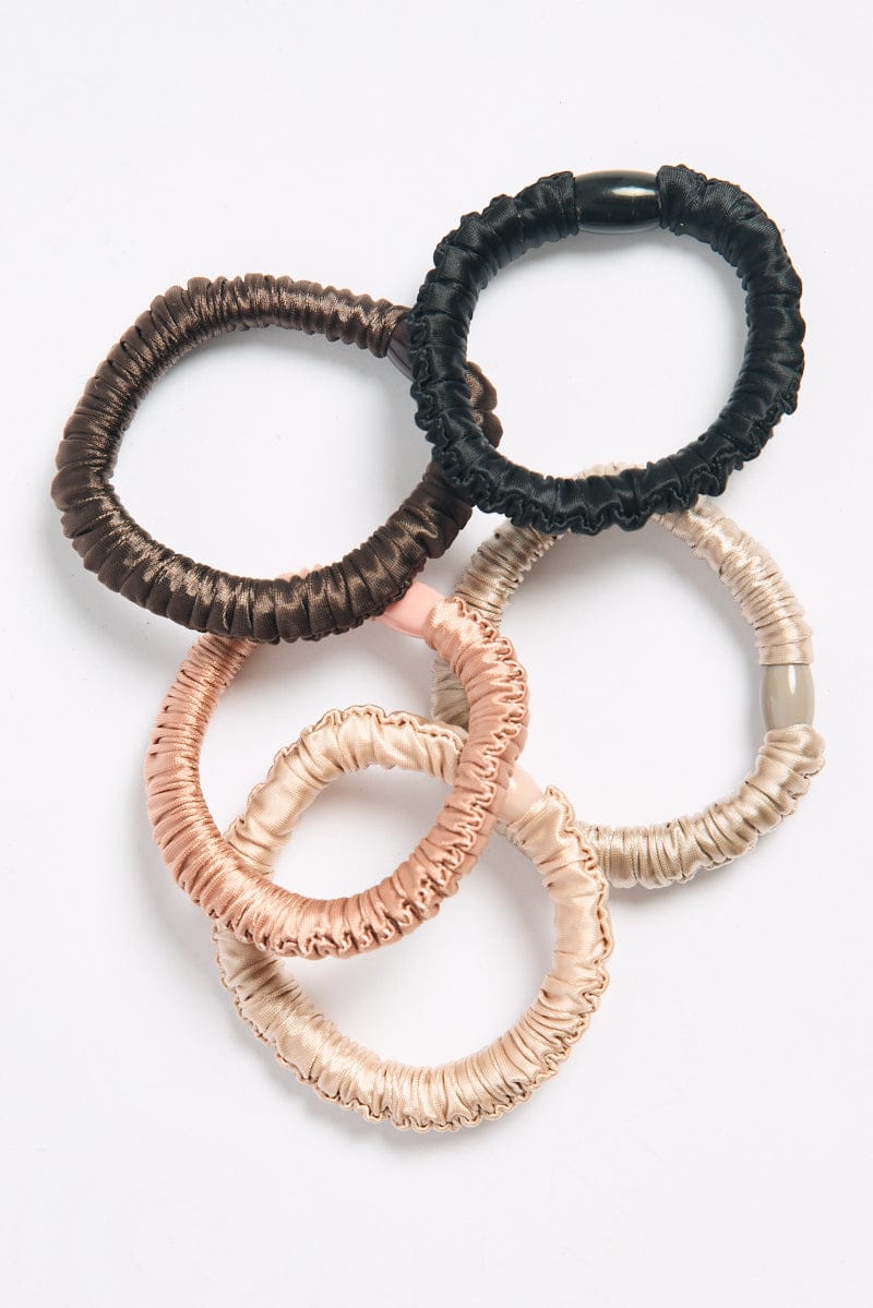 Multi 5 Pk Ruched Satin Hair Scrunchies for YouandAll Fashion