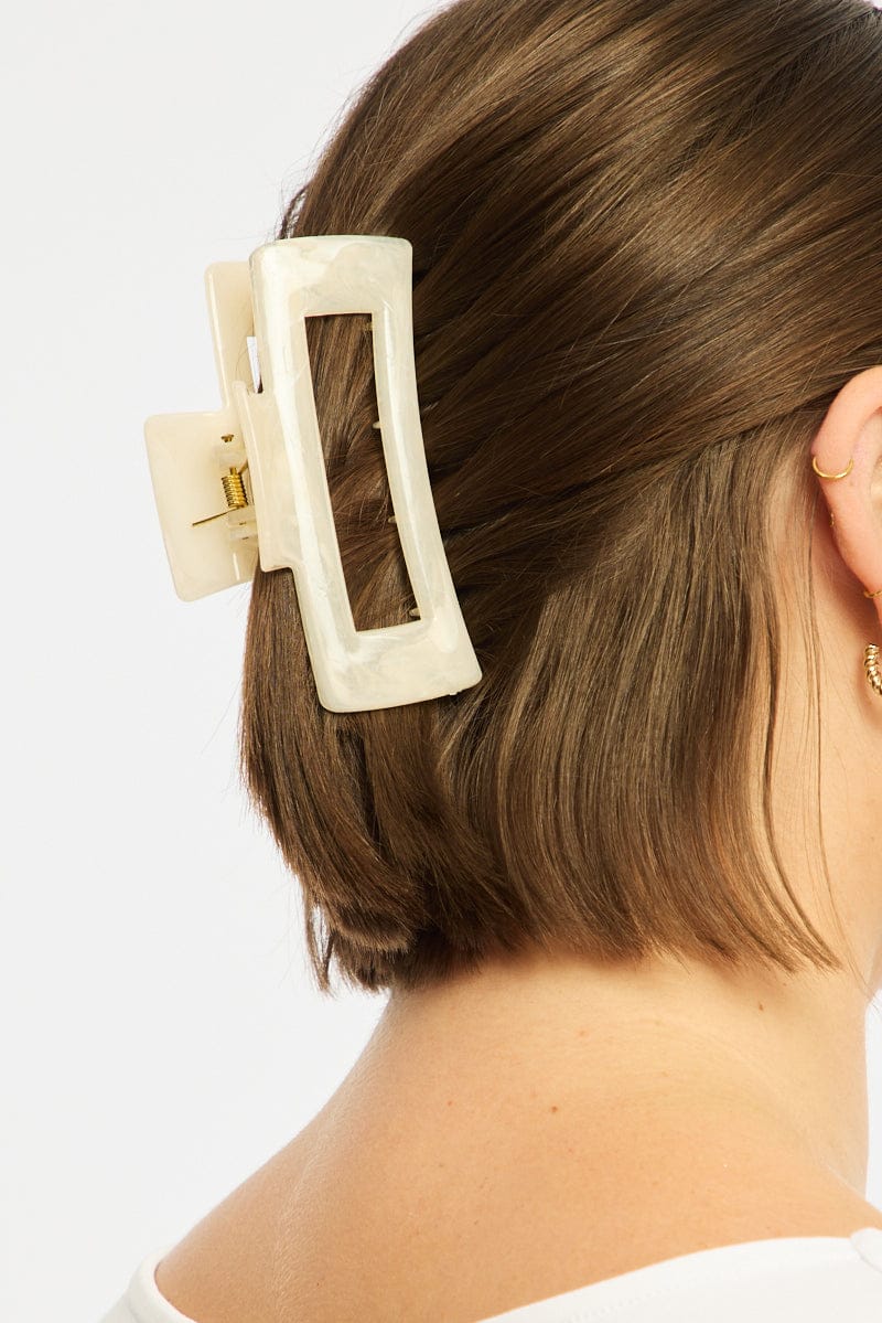 White Rectangular Hair Claw Clip for YouandAll Fashion