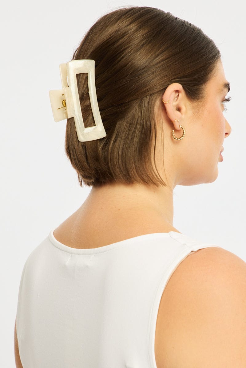 White Rectangular Hair Claw Clip for YouandAll Fashion
