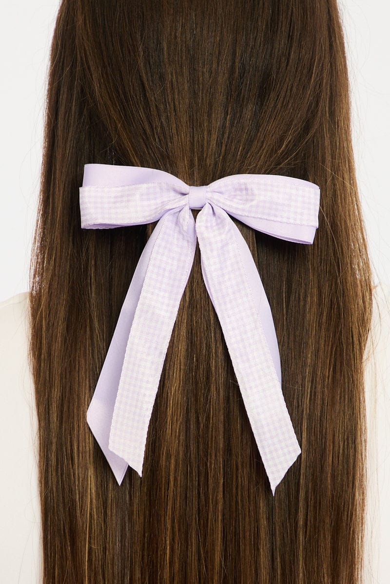 Purple Check Print Hair Bow for YouandAll Fashion