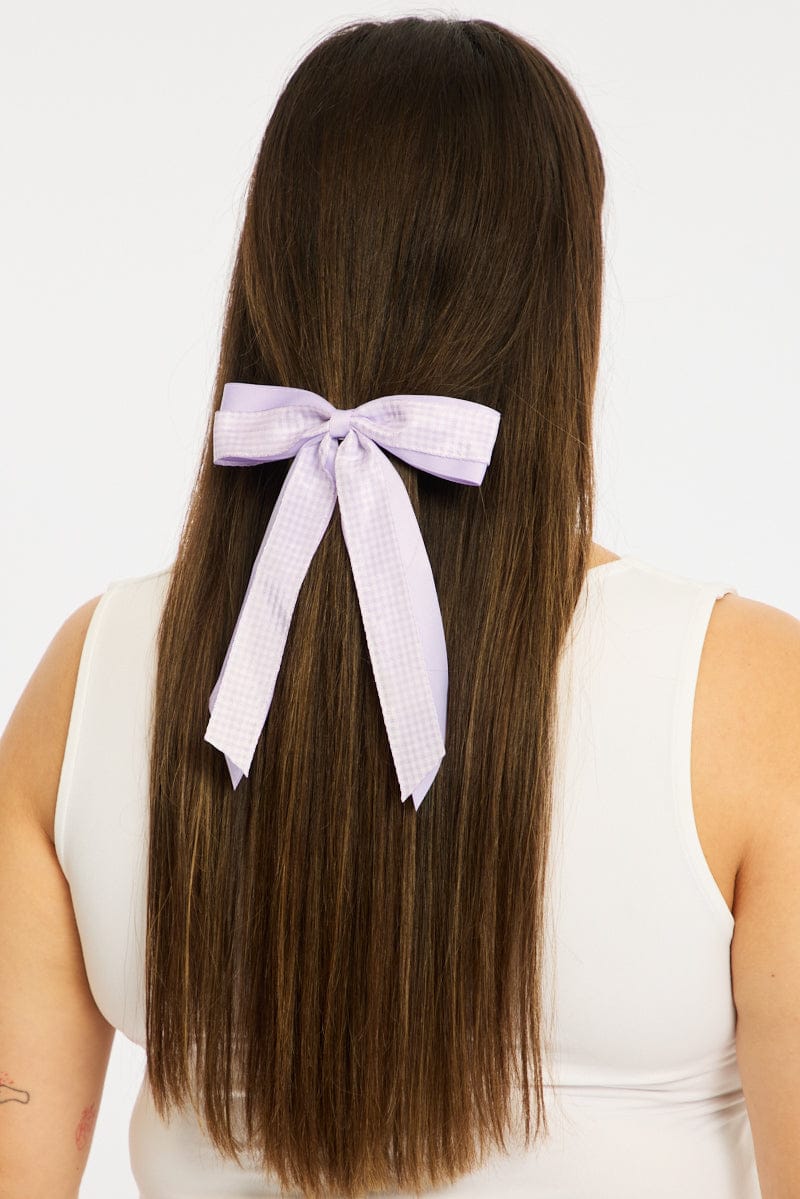 Purple Check Print Hair Bow for YouandAll Fashion