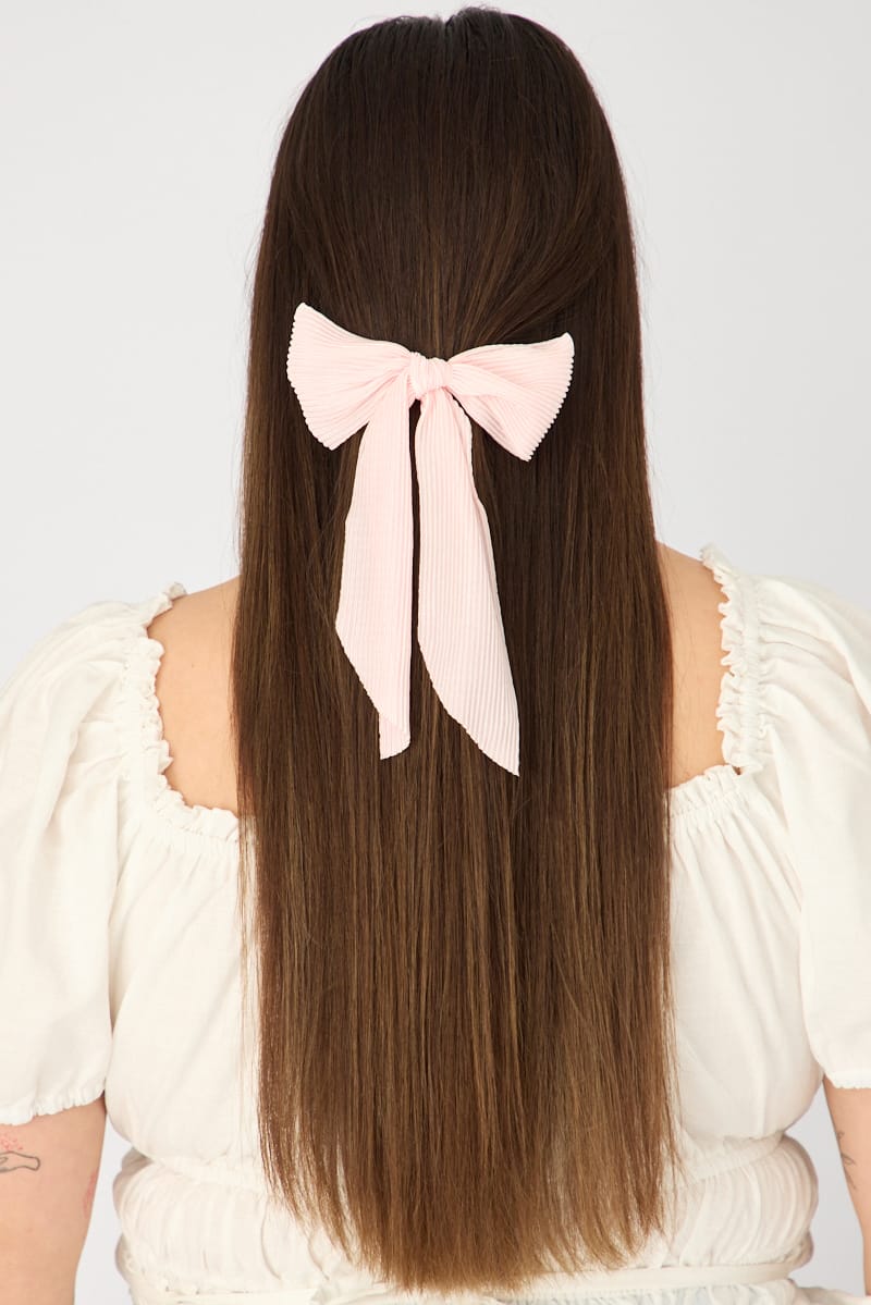 Pink Pleated Hair Bow for YouandAll Fashion