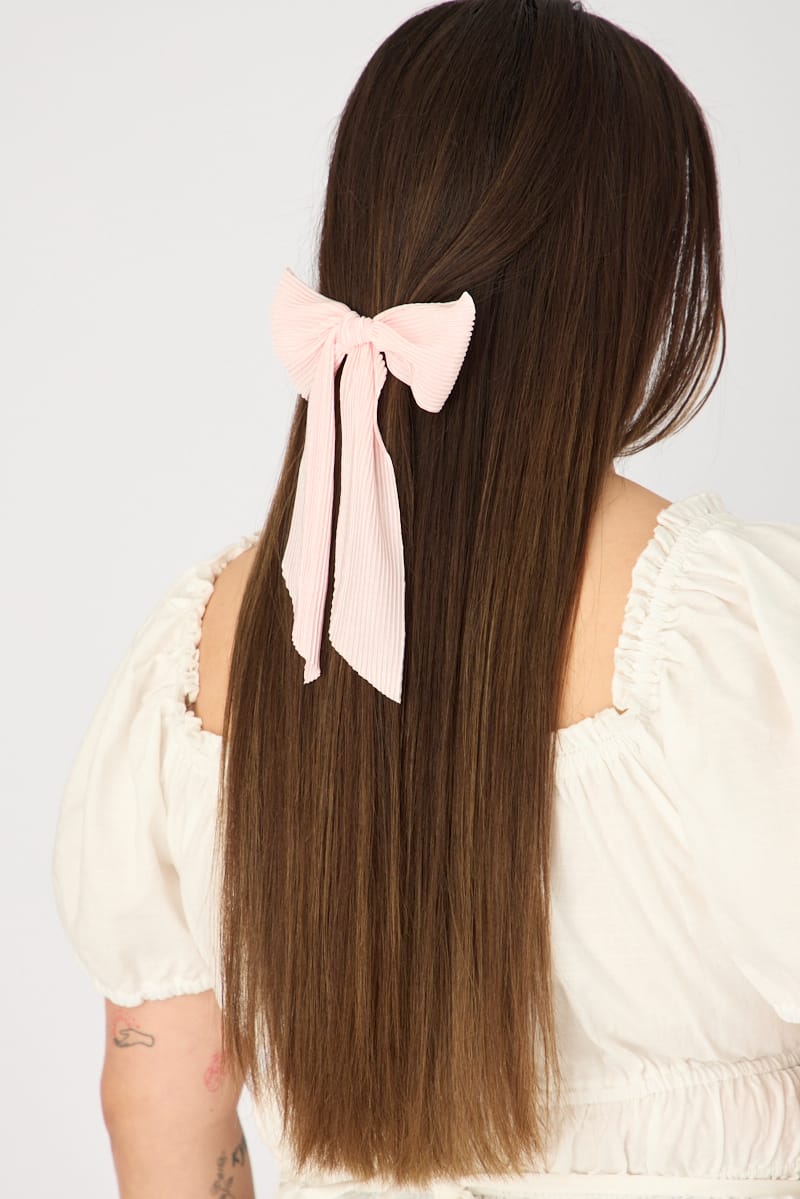 Pink Pleated Hair Bow for YouandAll Fashion