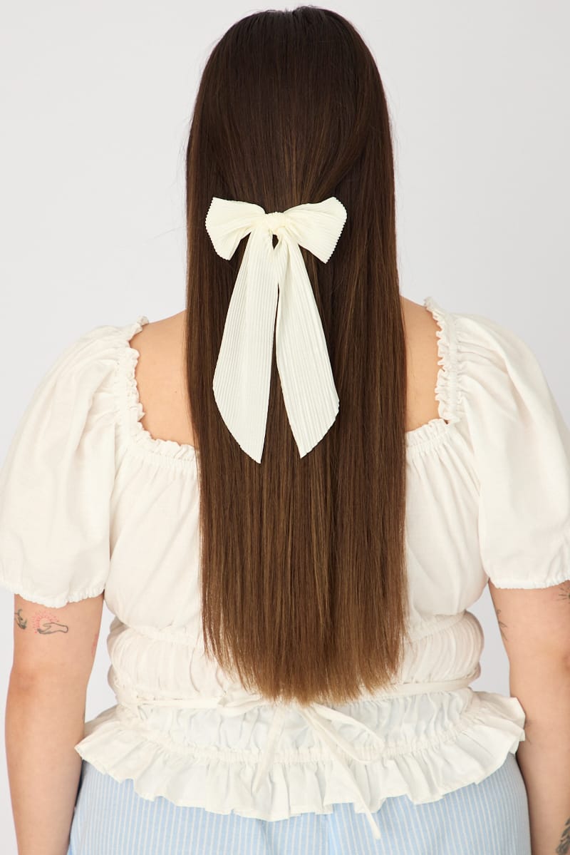 White Pleated Hair Bow for YouandAll Fashion