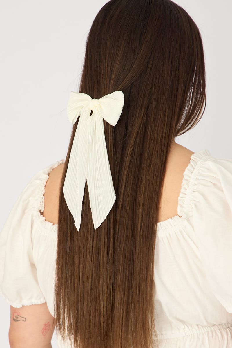 White Pleated Hair Bow for YouandAll Fashion