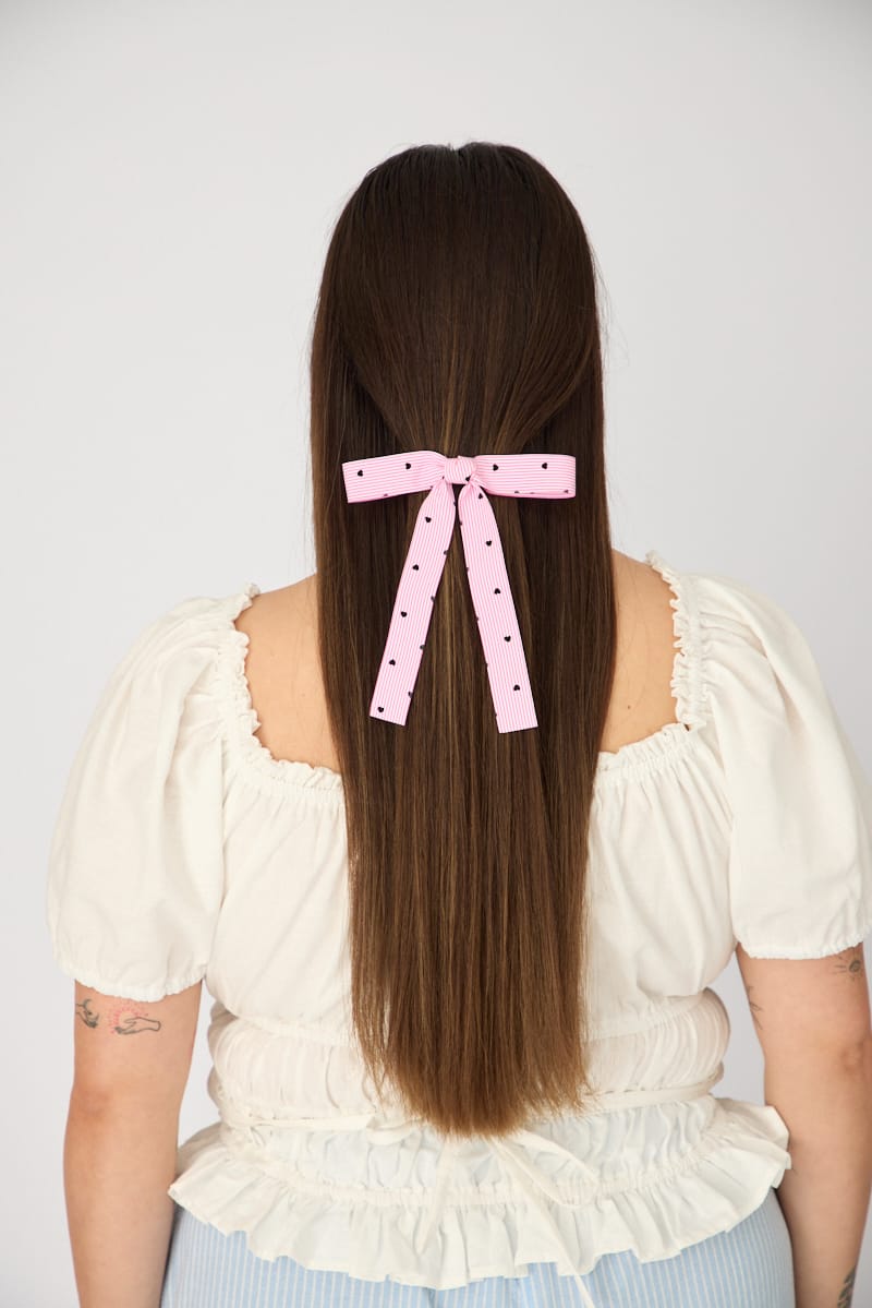 Pink Stripe Heart Print Hair Bow for YouandAll Fashion