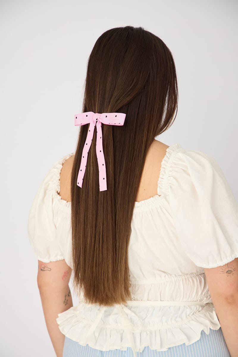 Pink Stripe Heart Print Hair Bow for YouandAll Fashion