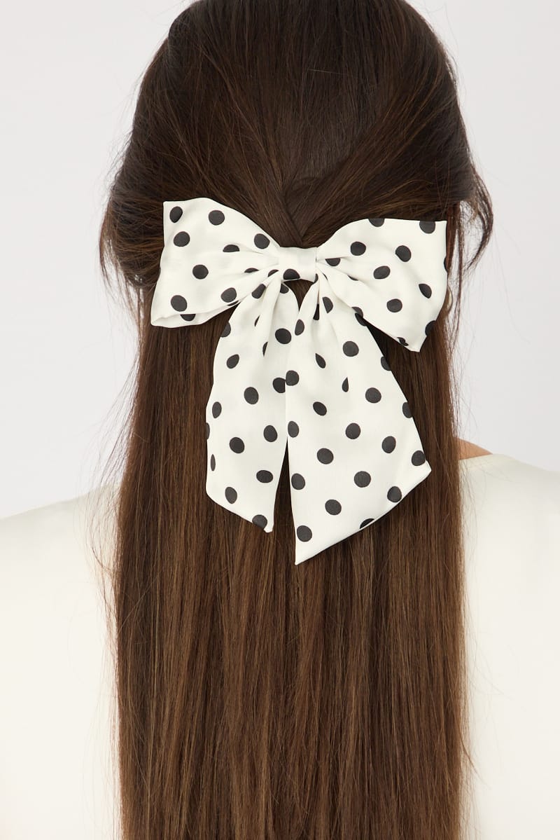 White Polka Dot Hair Bow for YouandAll Fashion