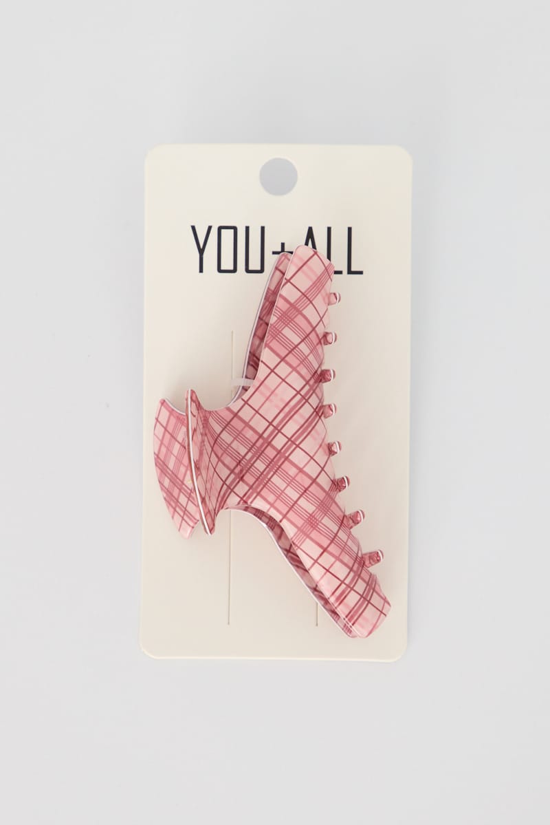 Pink Check Hair Claw Clip for YouandAll Fashion