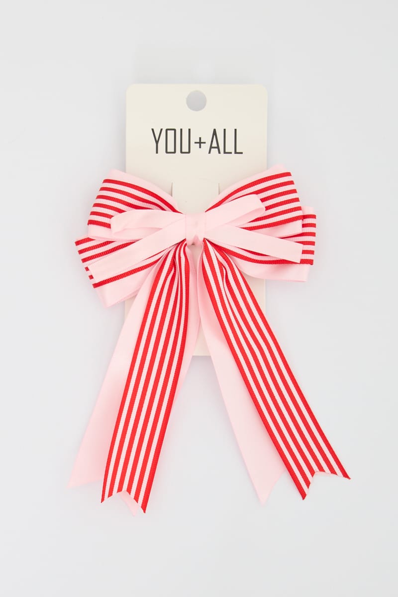 Red Stripe Hair Bow for YouandAll Fashion
