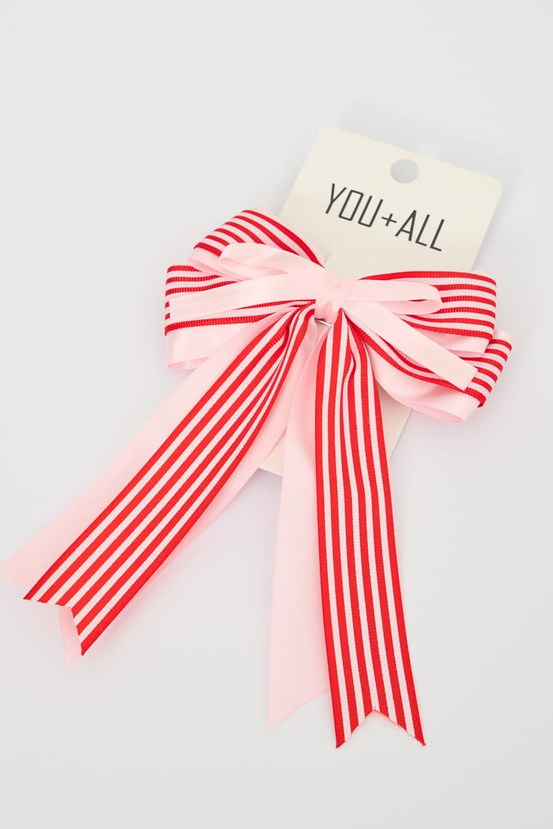 Red Stripe Hair Bow for YouandAll Fashion