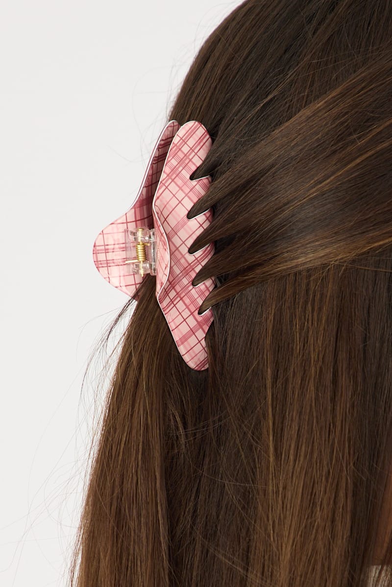 Pink Check Hair Claw Clip for YouandAll Fashion