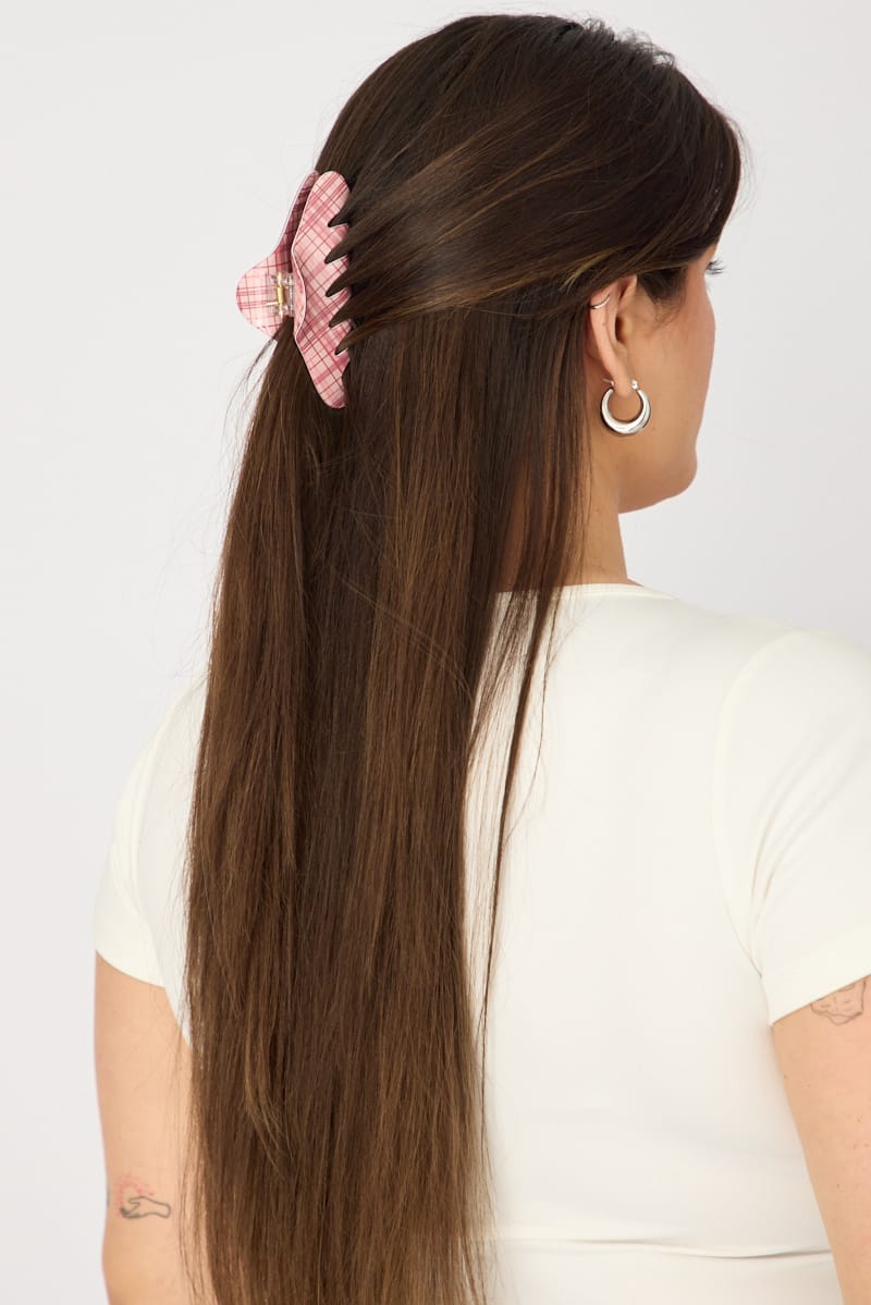 Pink Check Hair Claw Clip for YouandAll Fashion