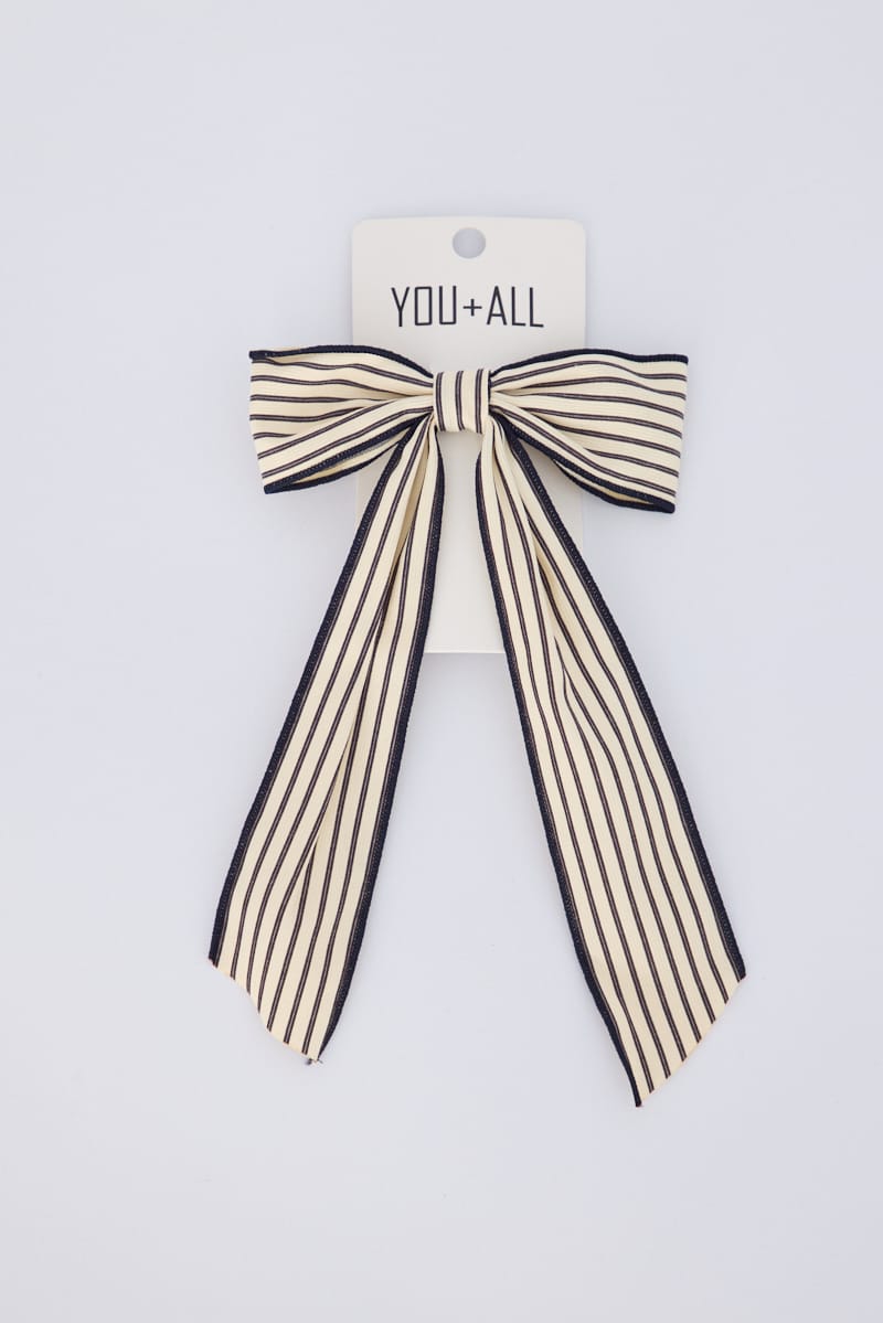 Beige Stripe Hair Bow for YouandAll Fashion