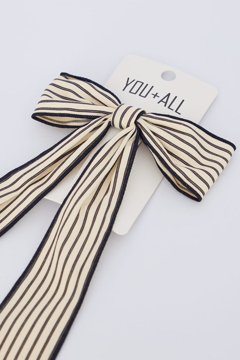 Beige Stripe Hair Bow for YouandAll Fashion