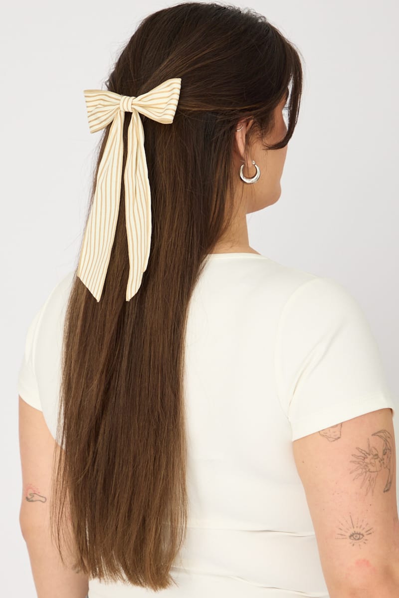 Beige Stripe Hair Bow for YouandAll Fashion