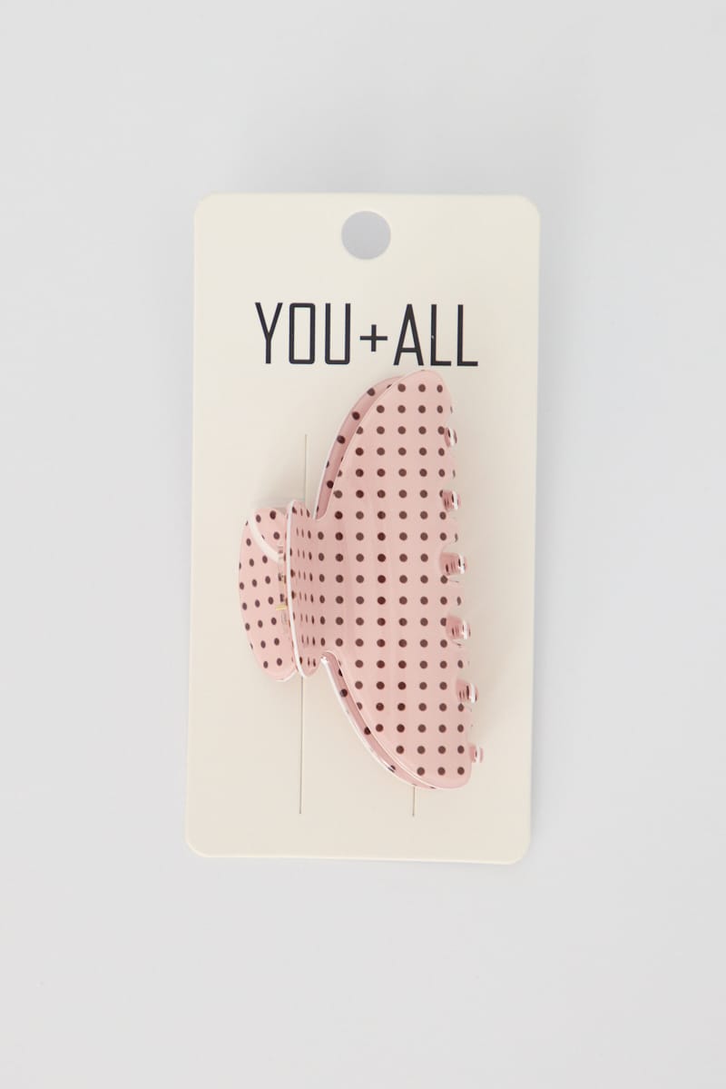 Pink Polka Dot Hair Claw Clip for YouandAll Fashion