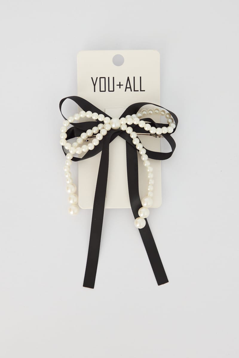 Black Pearl Detail Hair Bow for YouandAll Fashion