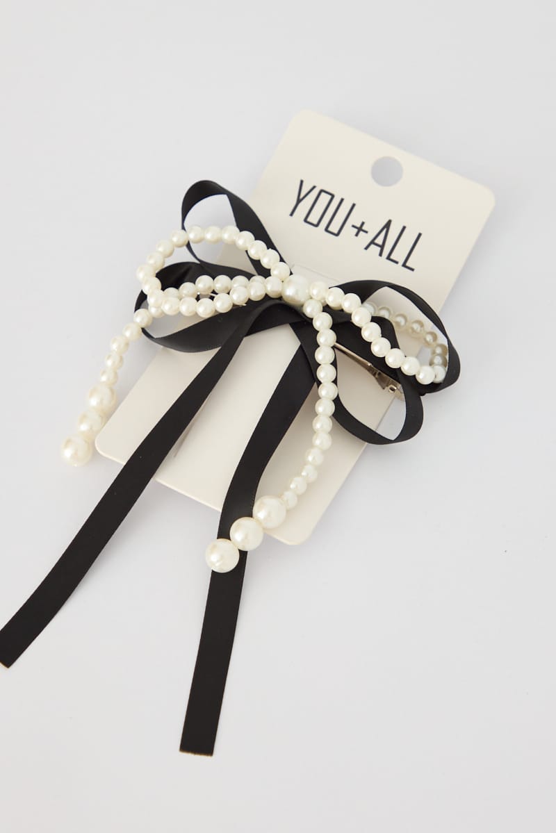 Black Pearl Detail Hair Bow for YouandAll Fashion
