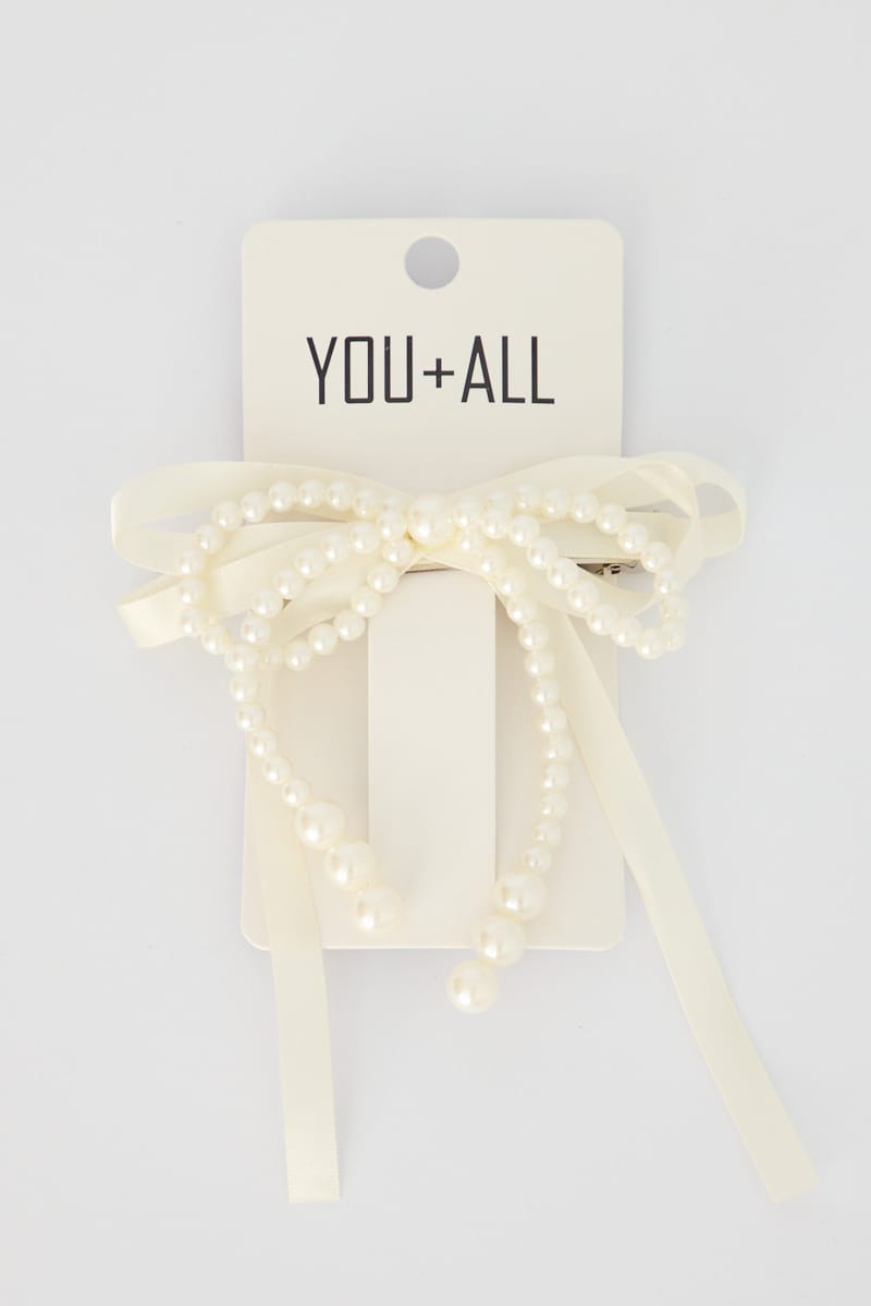 White Pearl Detail Hair Bow for YouandAll Fashion
