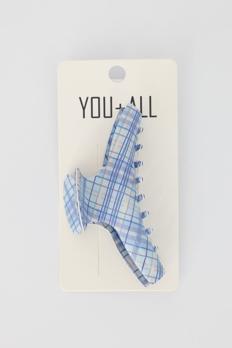 Blue Check Hair Claw Clip for YouandAll Fashion