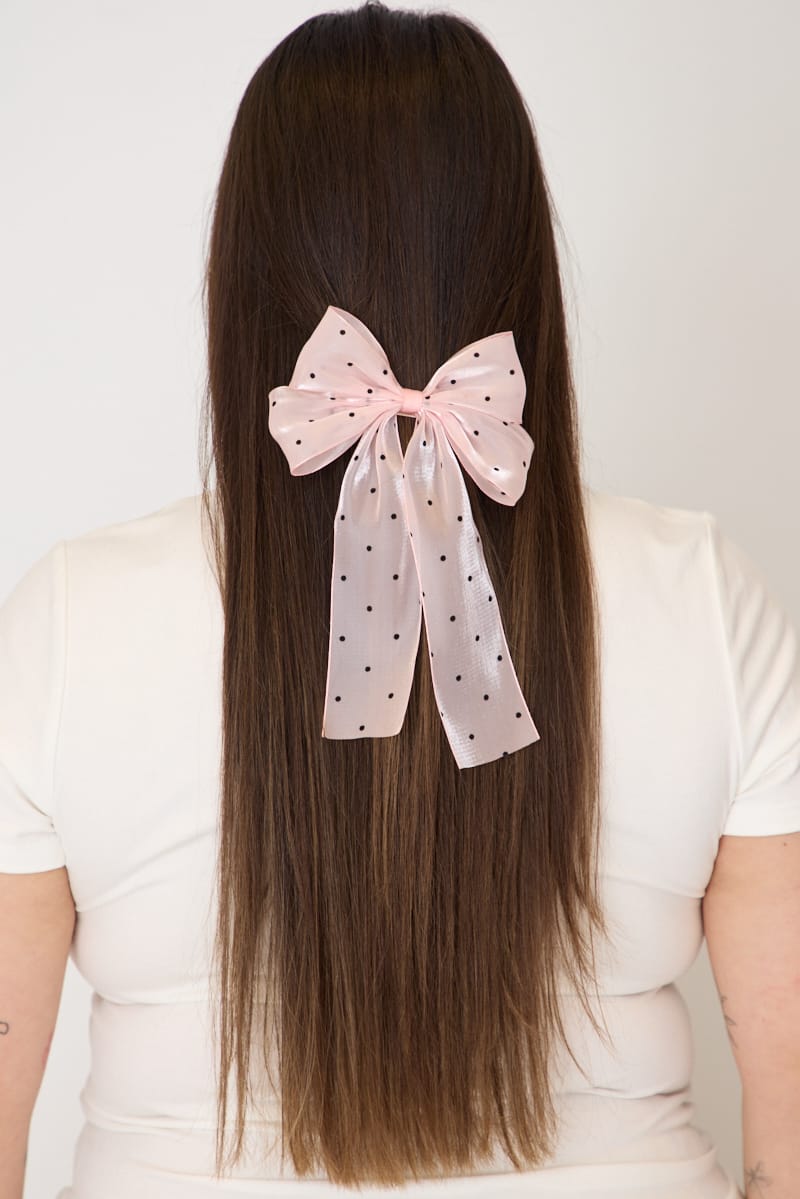 Pink Polka Dot Organza Hair Bow for YouandAll Fashion