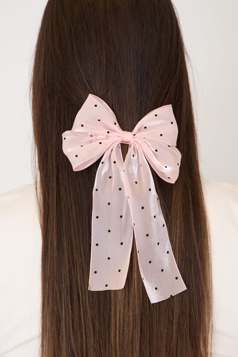 Pink Polka Dot Organza Hair Bow for YouandAll Fashion