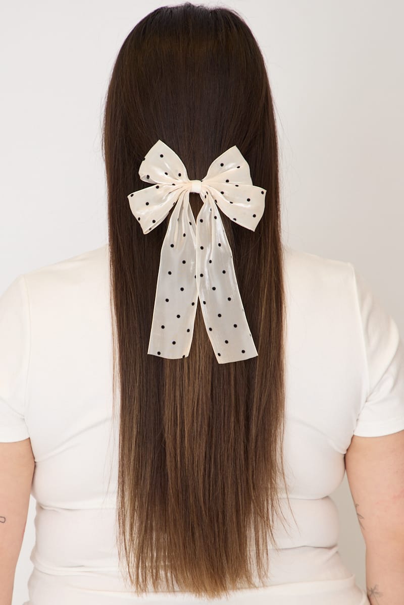 White Polka Dot Organza Hair Bow for YouandAll Fashion