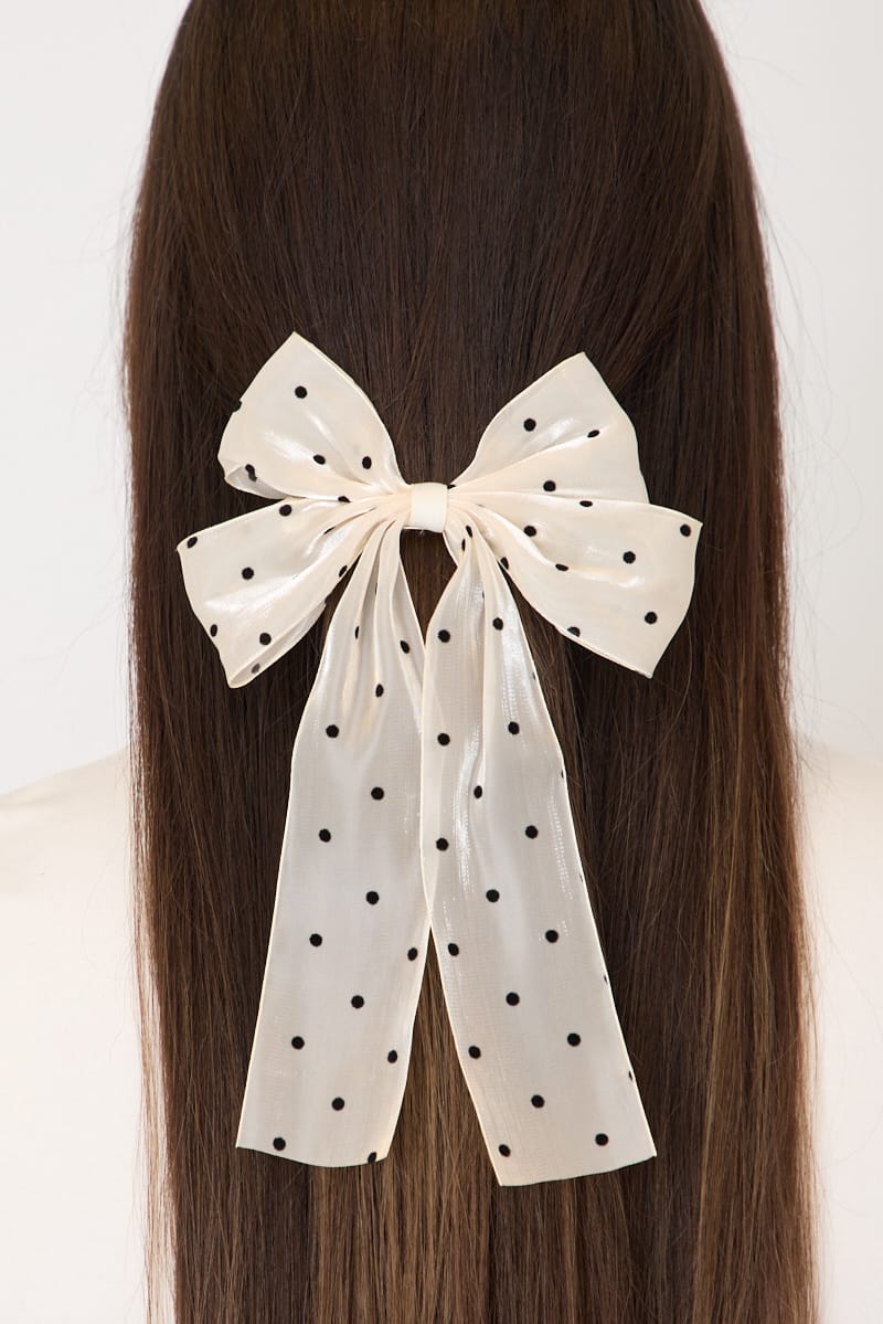 White Polka Dot Organza Hair Bow for YouandAll Fashion