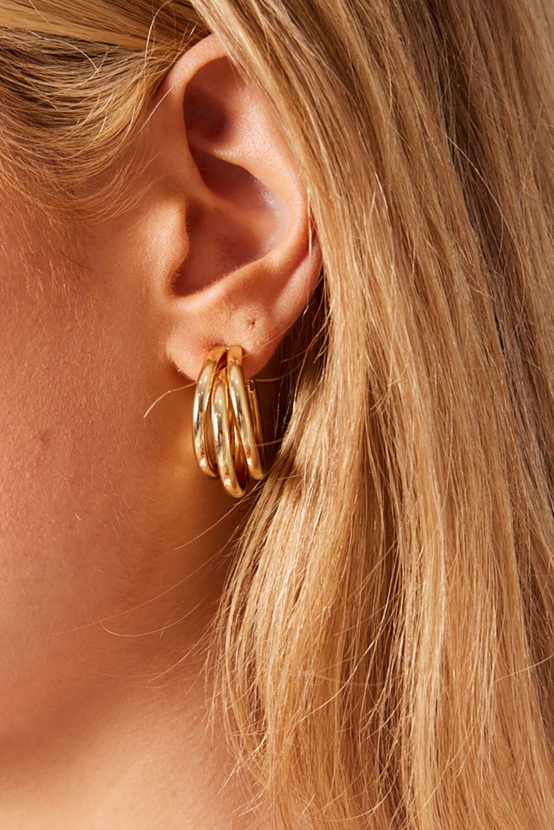 Gold Triple Loop Hoop Earrings for YouandAll Fashion