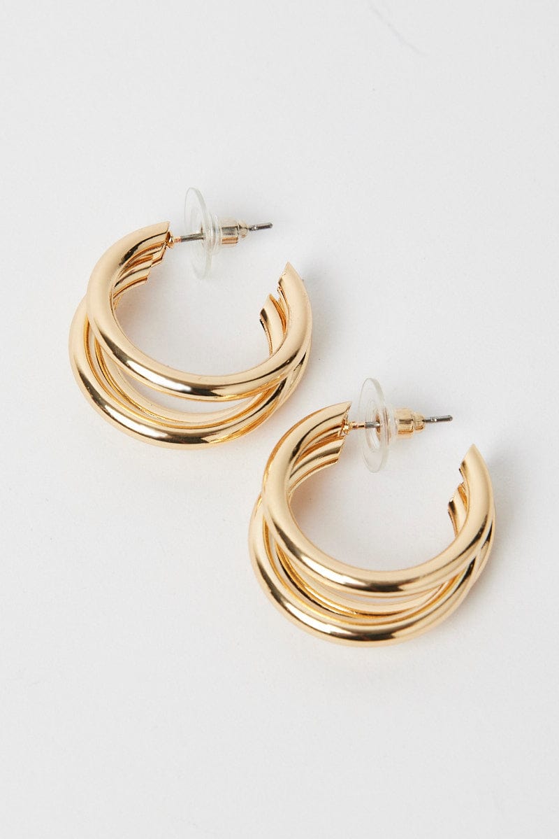Gold Triple Loop Hoop Earrings for YouandAll Fashion