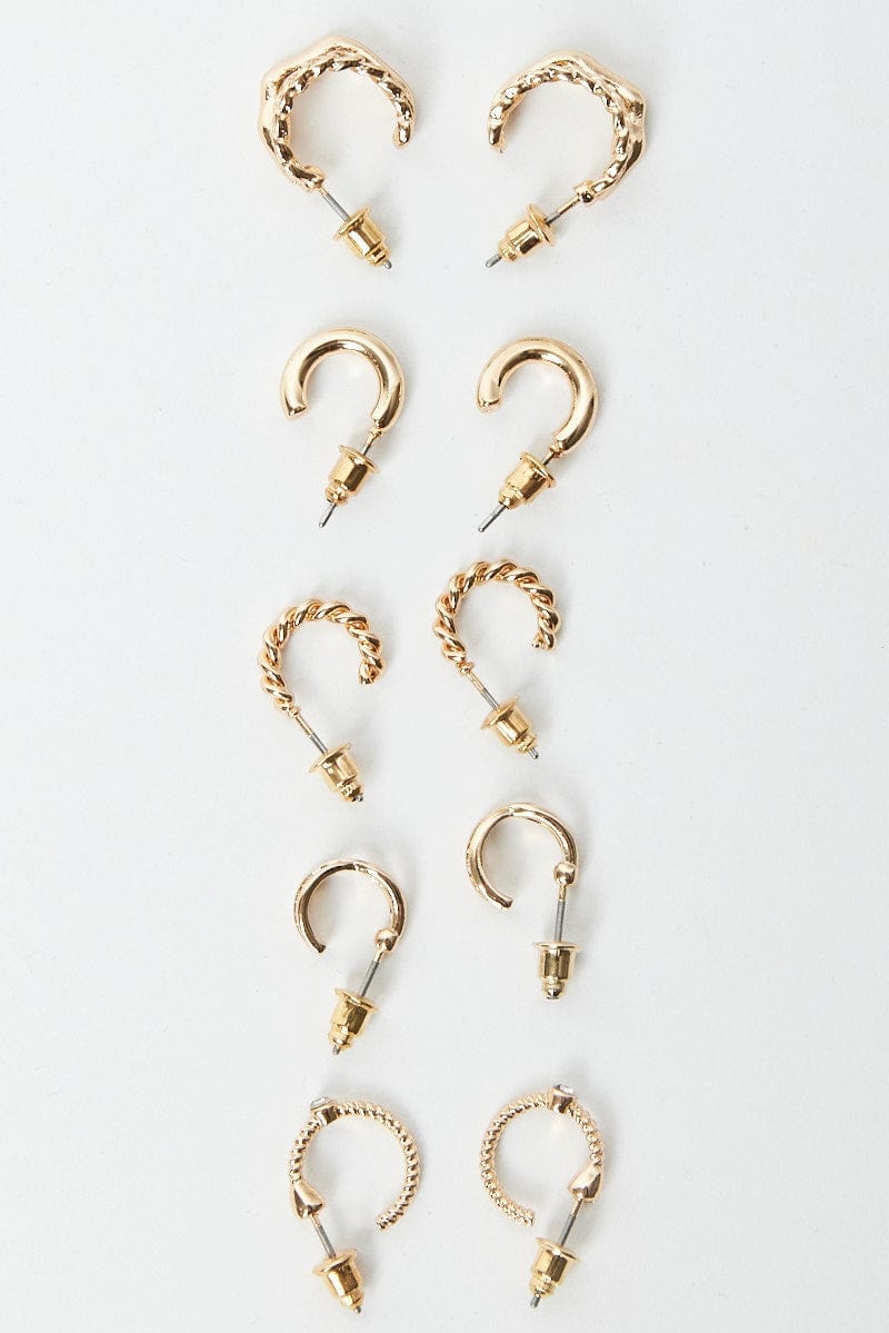 Gold 5 Pack Hoop Earrings for YouandAll Fashion