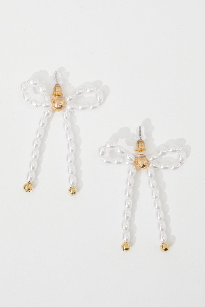 White Faux Pearl Bow Drop Earrings for YouandAll Fashion