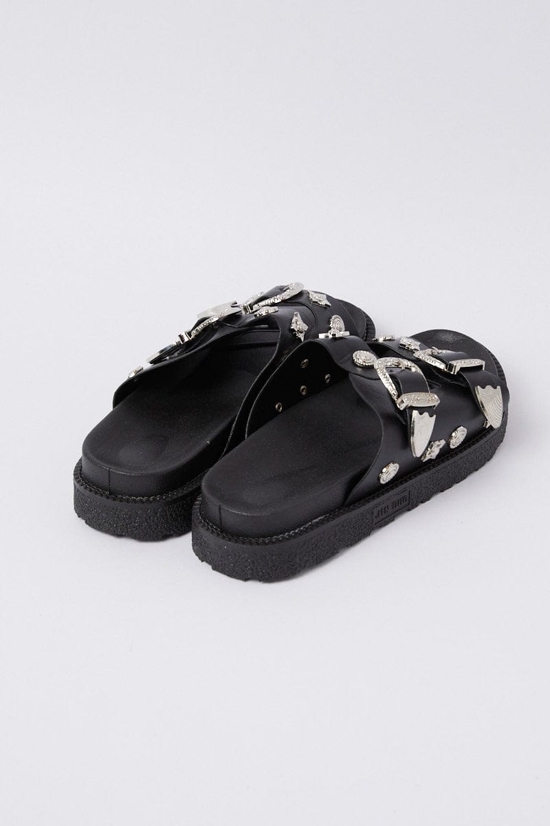 Black studded flip flops online