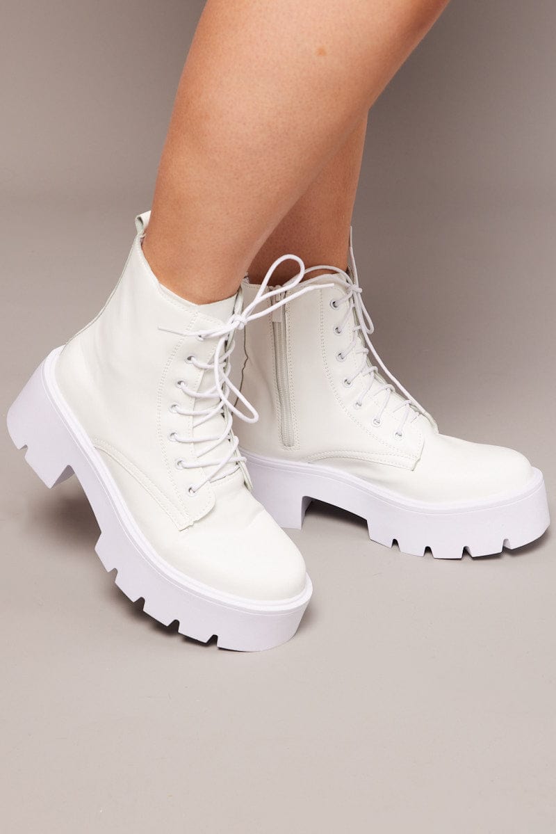 White Lace Up Chunky Boots for YouandAll Fashion