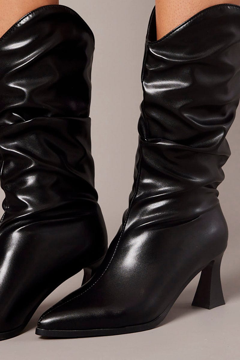 Black Ruched Heeled Boots for YouandAll Fashion