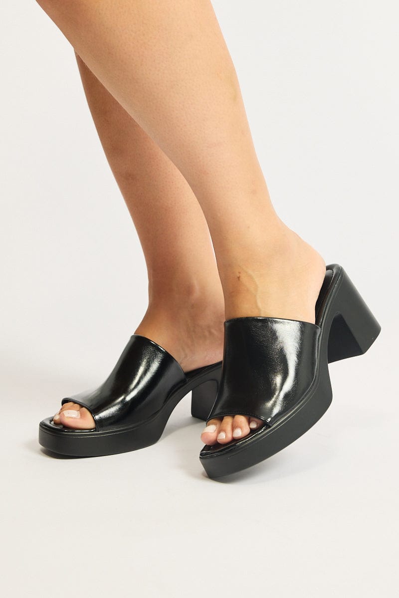 Black Chunky Heeled Mule Sandals for YouandAll Fashion