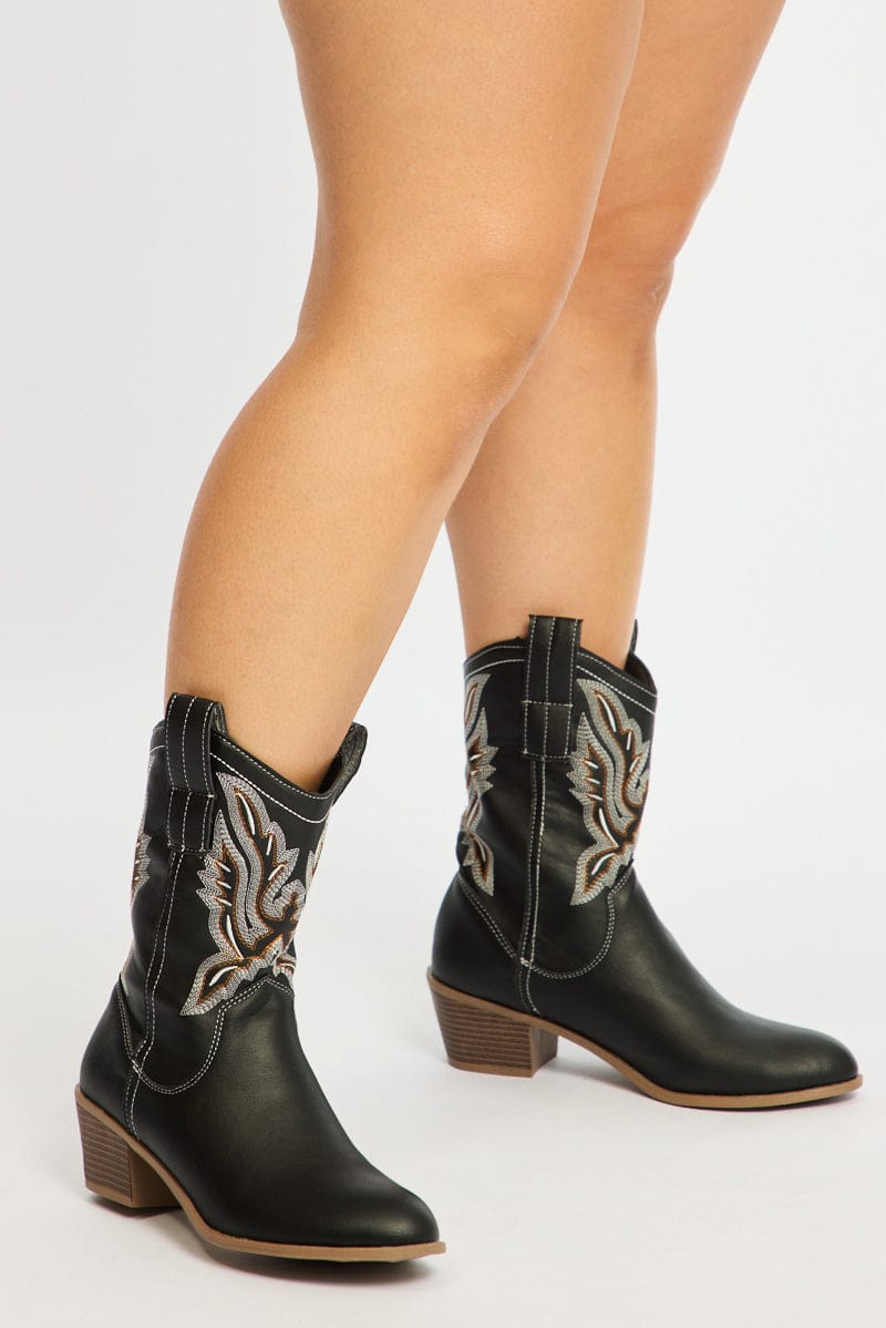 Black Embroidered Western Cowboy Boots for YouandAll Fashion