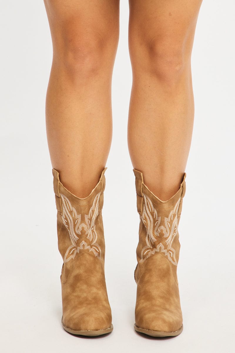 Brown Embroidered Western Cowboy Boots for YouandAll Fashion