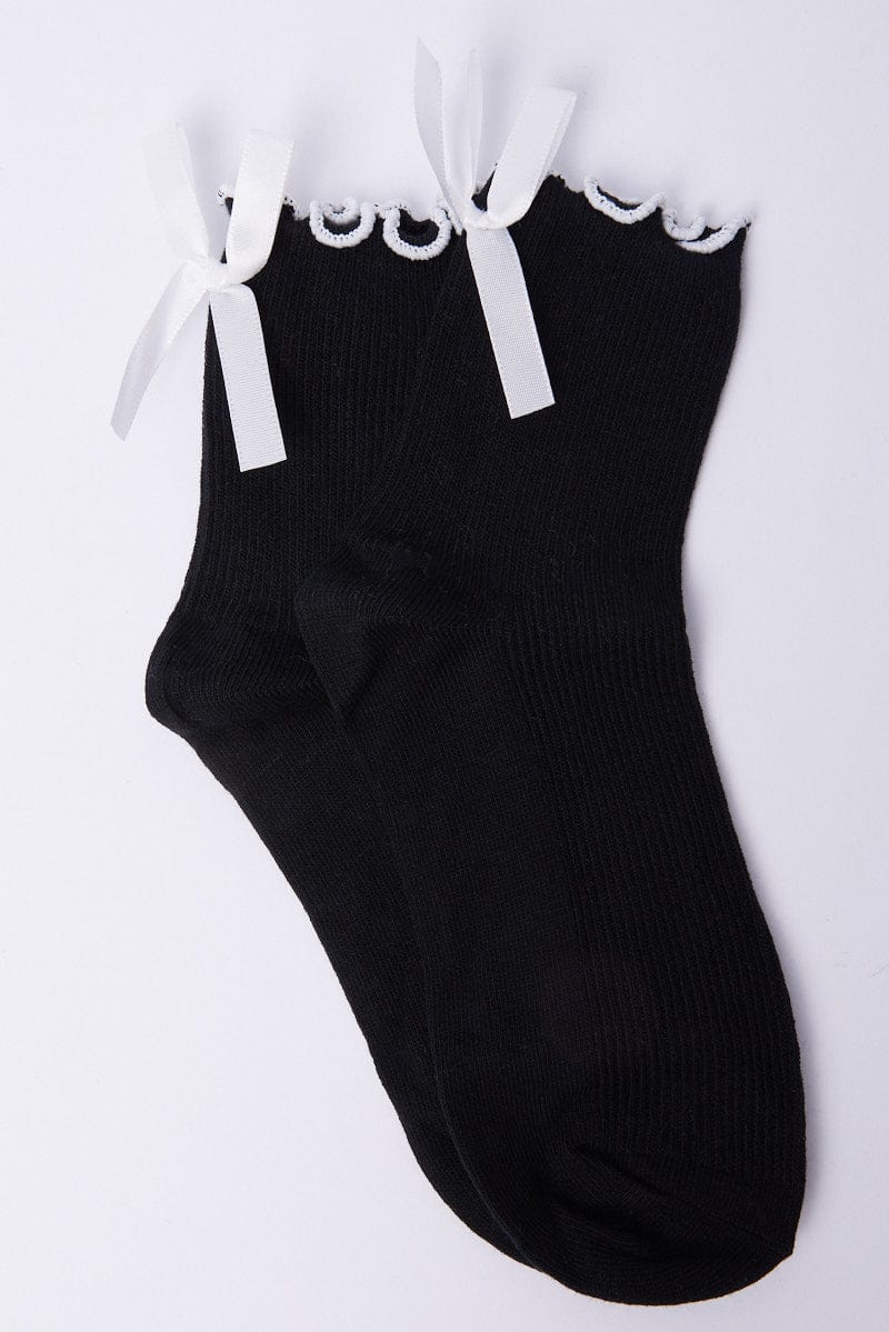 Black Frill Socks with Bow for YouandAll Fashion