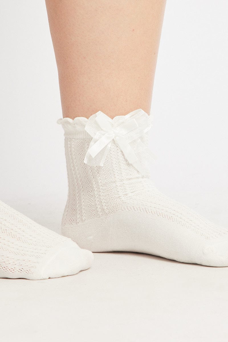 White Crew Socks with Bow for YouandAll Fashion