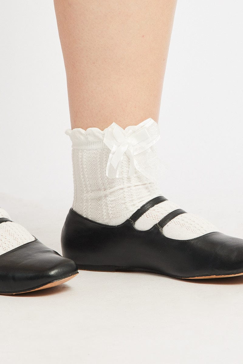 White Crew Socks with Bow for YouandAll Fashion