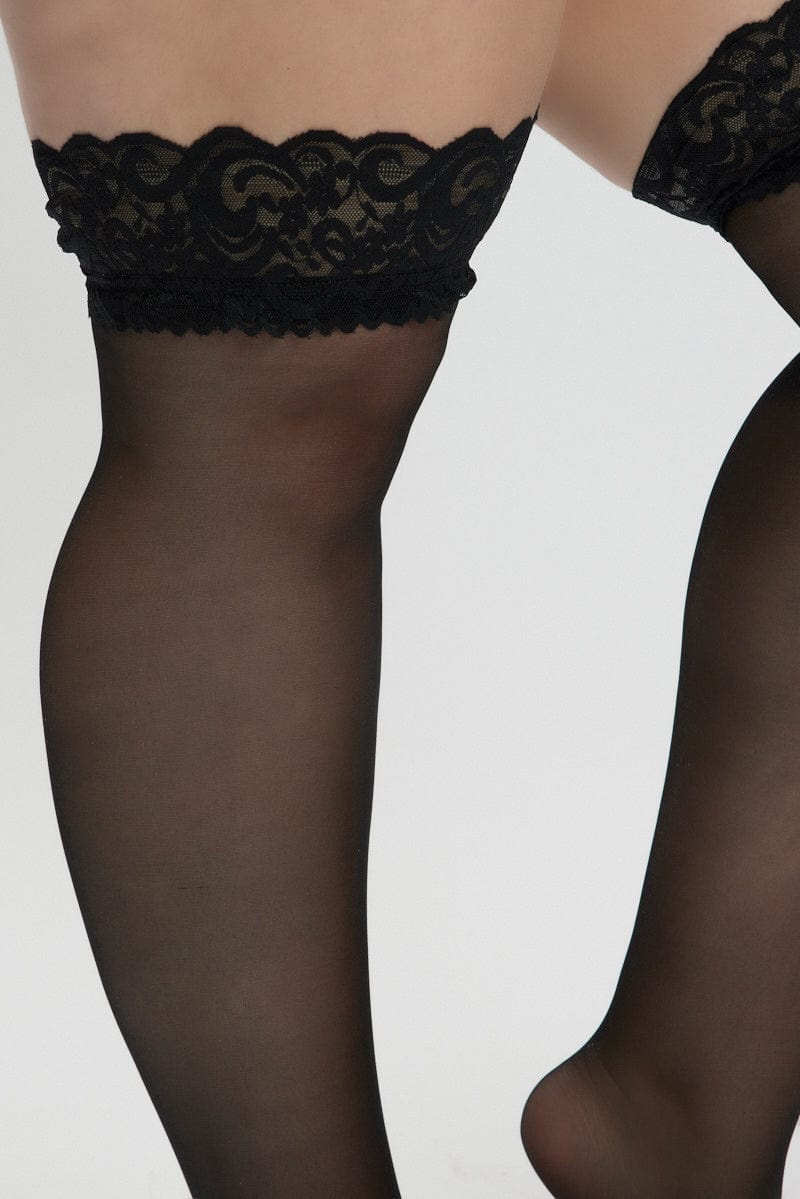 Black Contrast Lace Over The Knee Socks for YouandAll Fashion