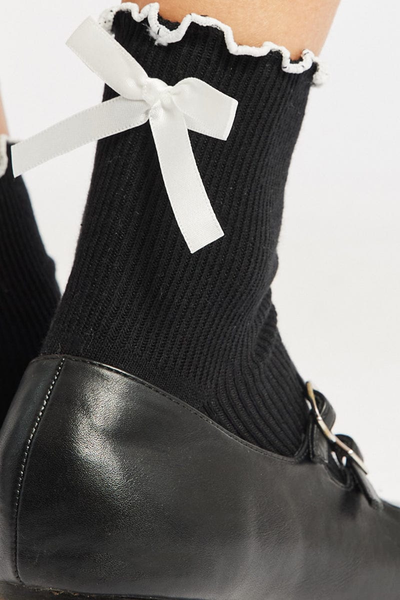 Black Frill Socks with Bow for YouandAll Fashion