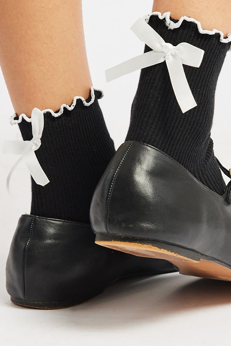 Black Frill Socks with Bow for YouandAll Fashion