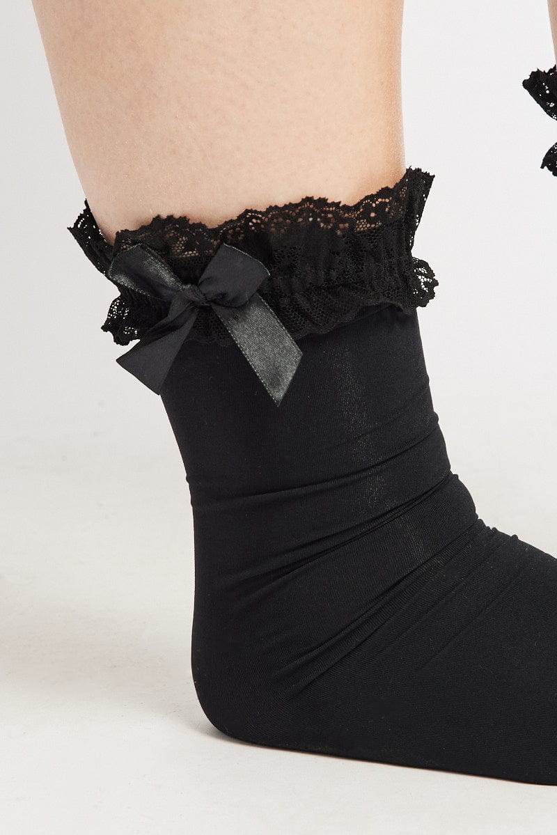 Black Lace Frill Bow Detail Socks for YouandAll Fashion