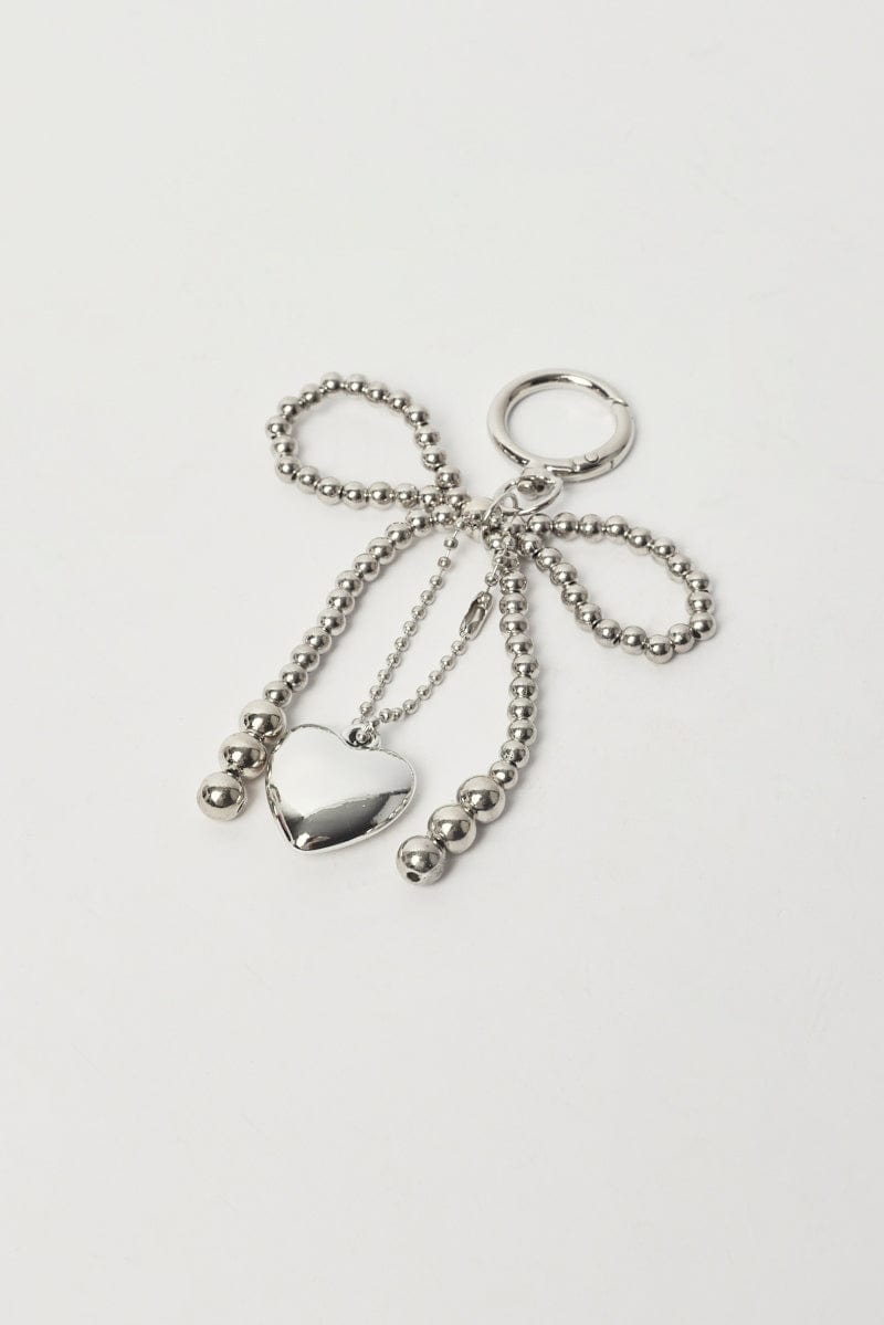 Silver Bow And Heart Keyring Bag Charm for YouandAll Fashion